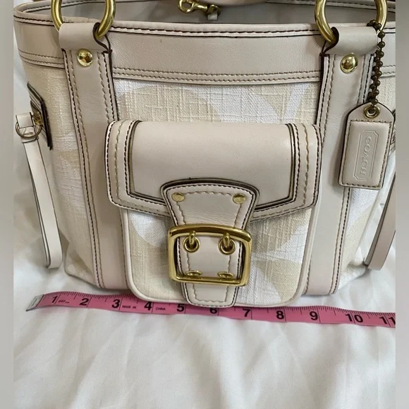 Coach Legacy Signature Classic C Logo, Leather/Linen Tote, Ivory, Gold Hardware - Picture 13 of 17